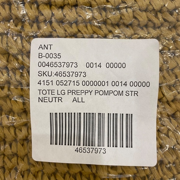 Anthropologie Laurel & Gold Preppy Pom Pom Tote - Picture 5 of 8